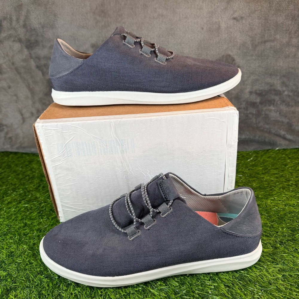 OluKai Hale'iwa Lih'a Charcoal Blue Textile Slip On Sneakers Shoes Womens 8.5